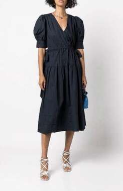 Ulla Johnson Imani Dress Size 2 Cotton Ruffle Tiered Midi Cinched Waist Tie